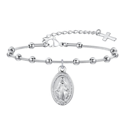 Bracelet à breloques religieuses Vierge Marie et Croix