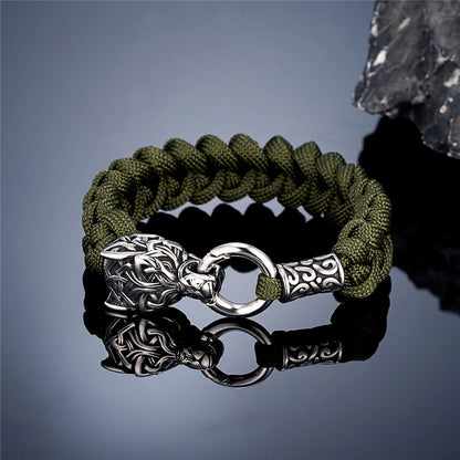 Viking Runic Wolf Head Bracelet