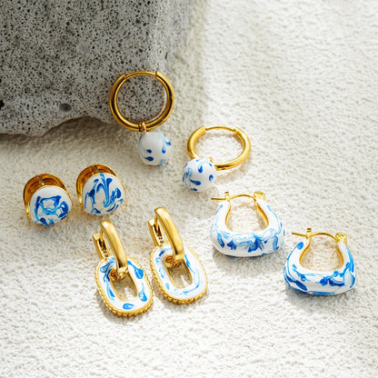 Enamel Flower Hoop Earrings