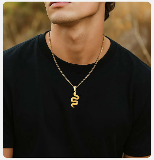 Snake Pendant Cuban Chain Necklace
