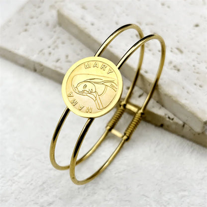 Virgin Mary Medallion Cuff Bangle