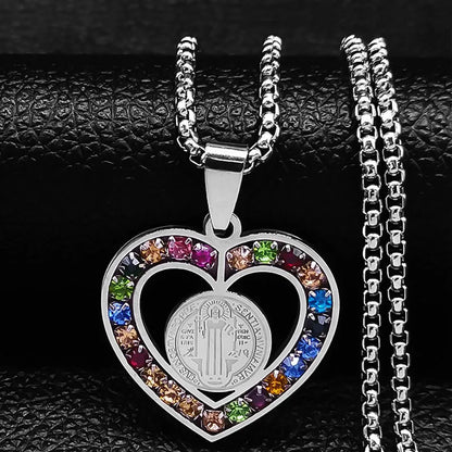 Crystal Saint Benedict Medal Necklace