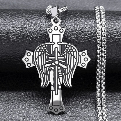 Stainless Steel Halo Cross Necklace