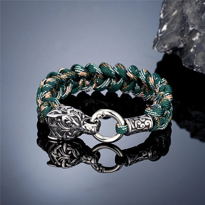 Viking Runic Wolf Head Bracelet