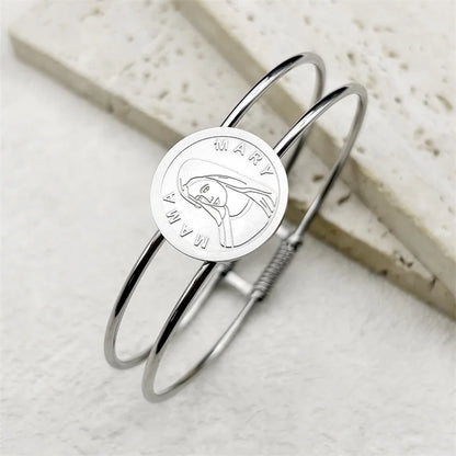 Virgin Mary Medallion Cuff Bangle