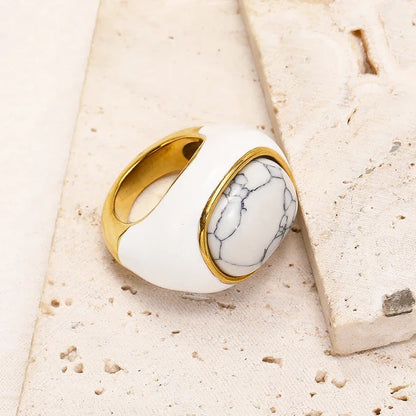 18K Gold Steel & Natural Stone Signet Ring