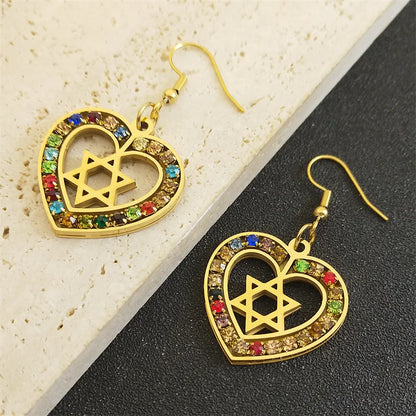 Star of David Heart Drop Earrings