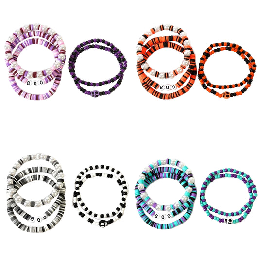 Gothic Beaded Bracelet Stack (5-Piece Set)