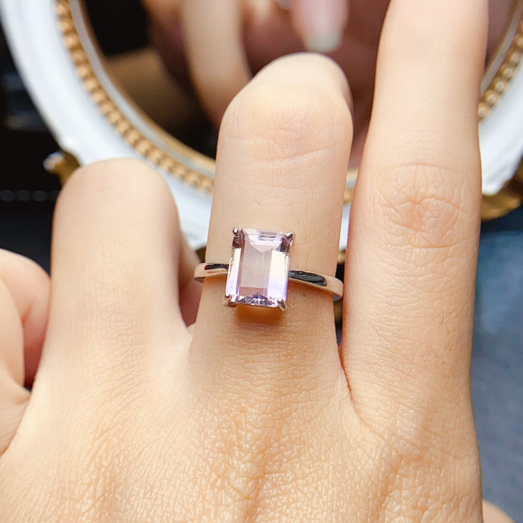 Natural Ametrine Ring S925 Silver Inlaid Main Stone