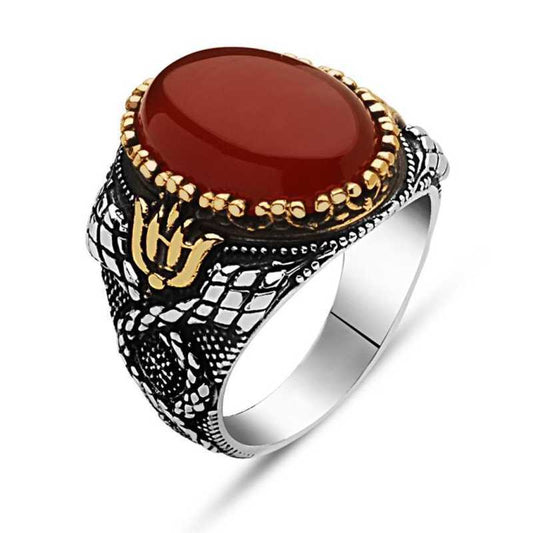 Agate Stone Men's Silver Ring