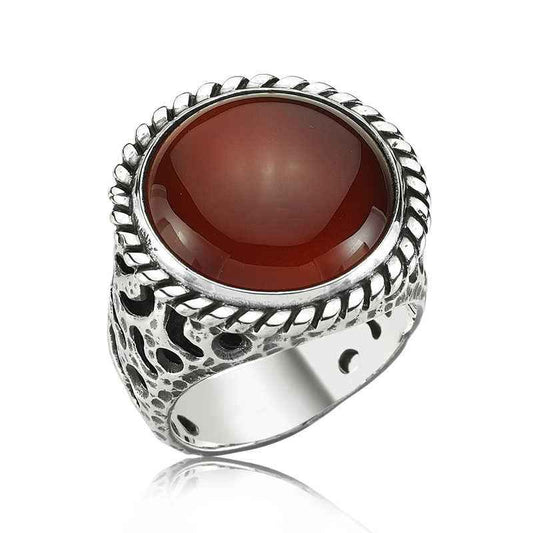 Agate Stone Men's Silver Ring