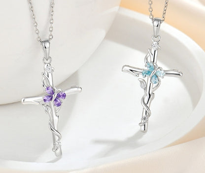 925 Sterling Silver Zircon Pendant Cross Necklace For Women