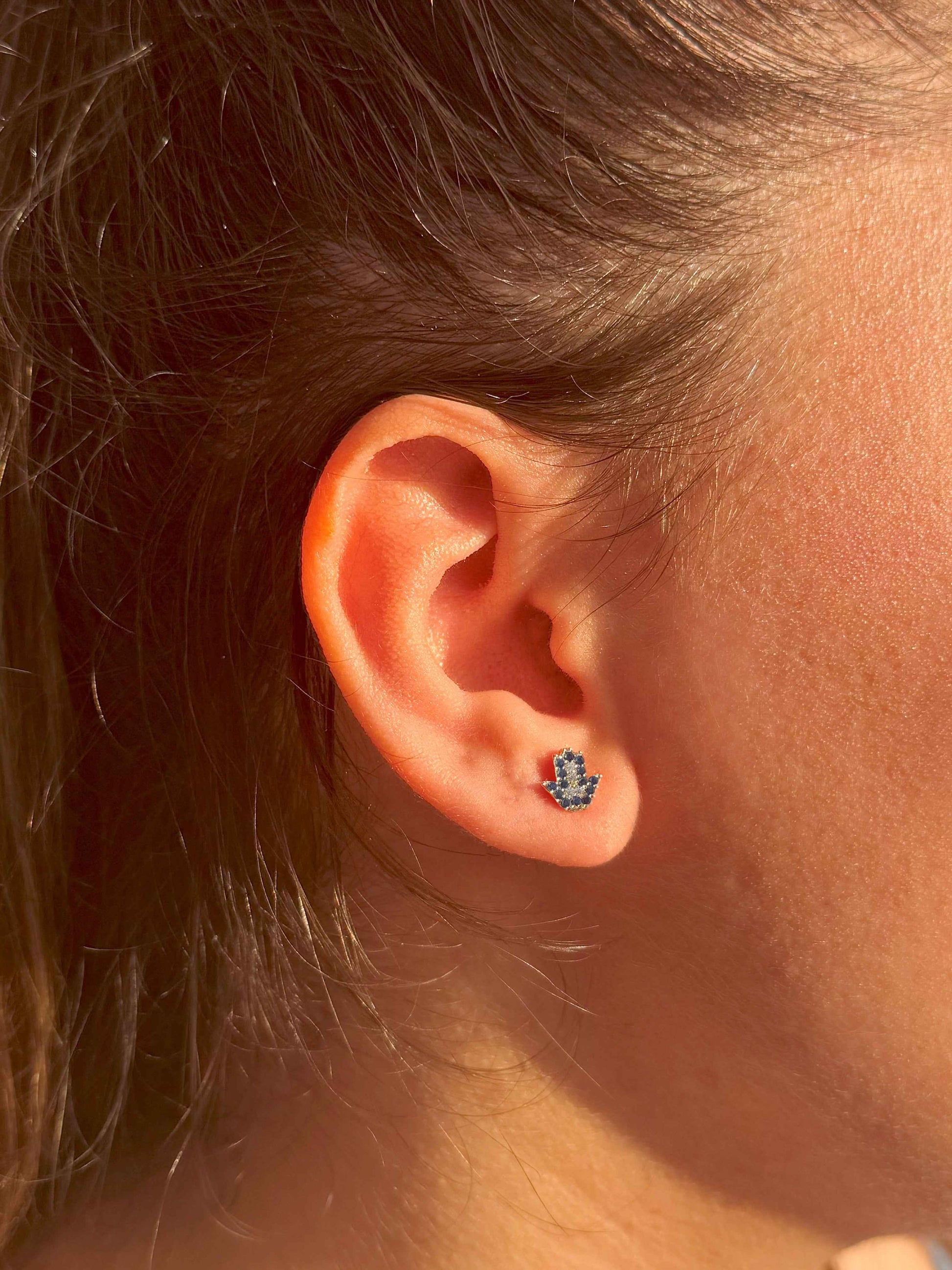 Mini Navy White Hand Silver Earrings