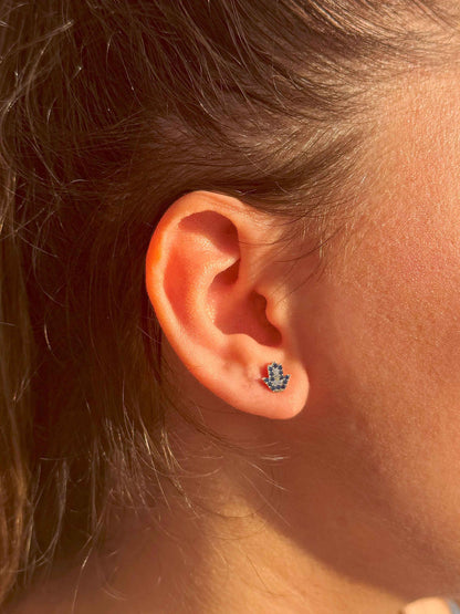 Mini Navy White Hand Silver Earrings