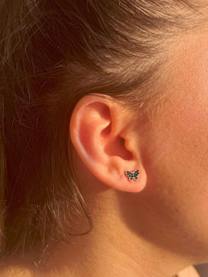 Mini Black Butterfly Silver Earrings