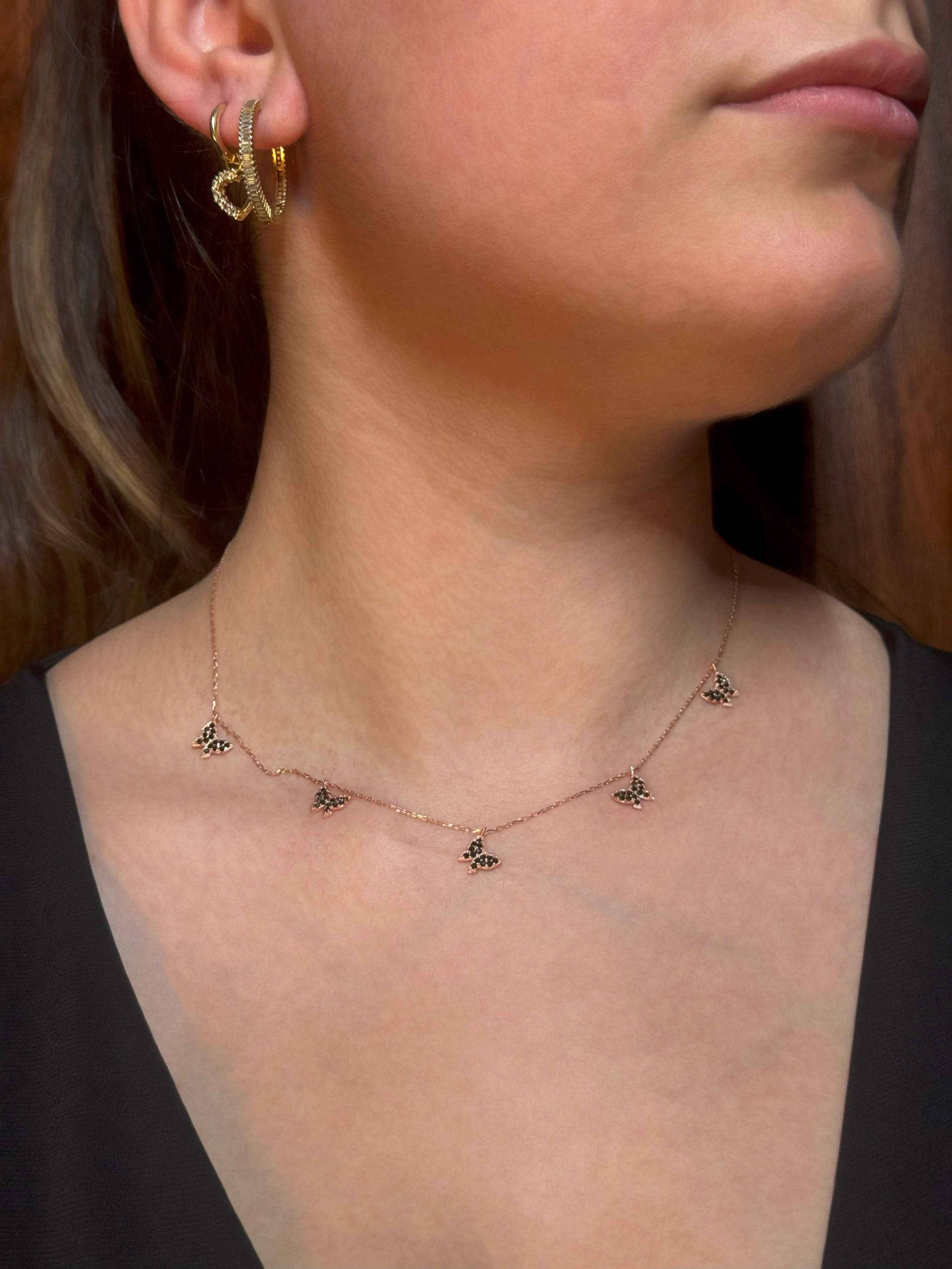 5 Black Butterfly Silver Necklace