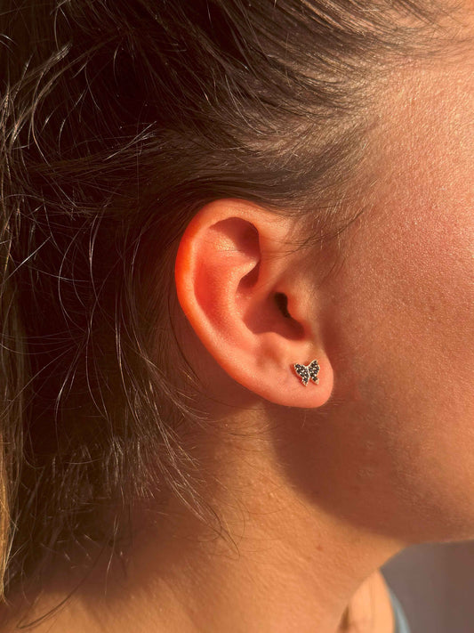 Mini Black Butterfly Silver Earrings