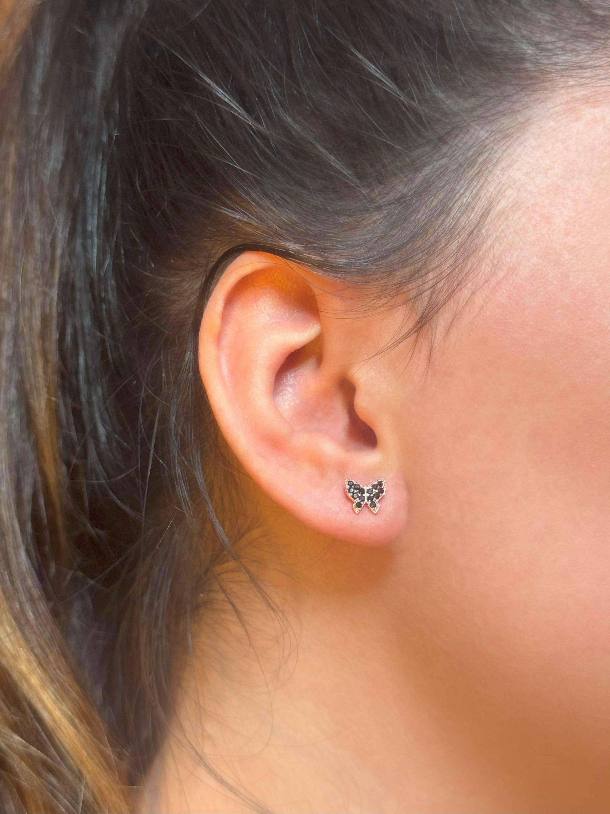 Mini Black Butterfly Silver Earrings