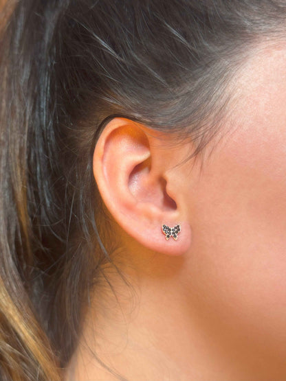 Mini Black Butterfly Silver Earrings