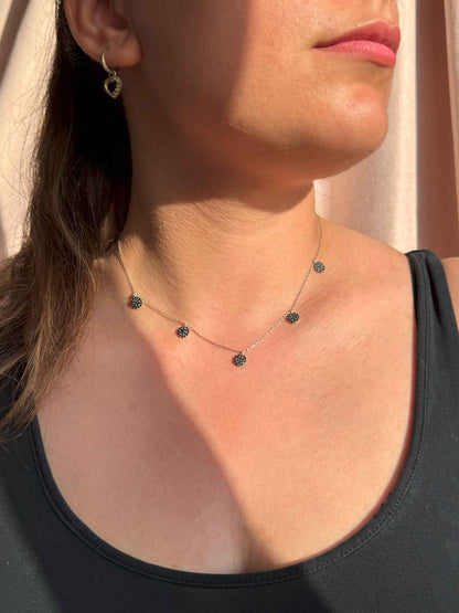 5 Black Circle Silver Necklace