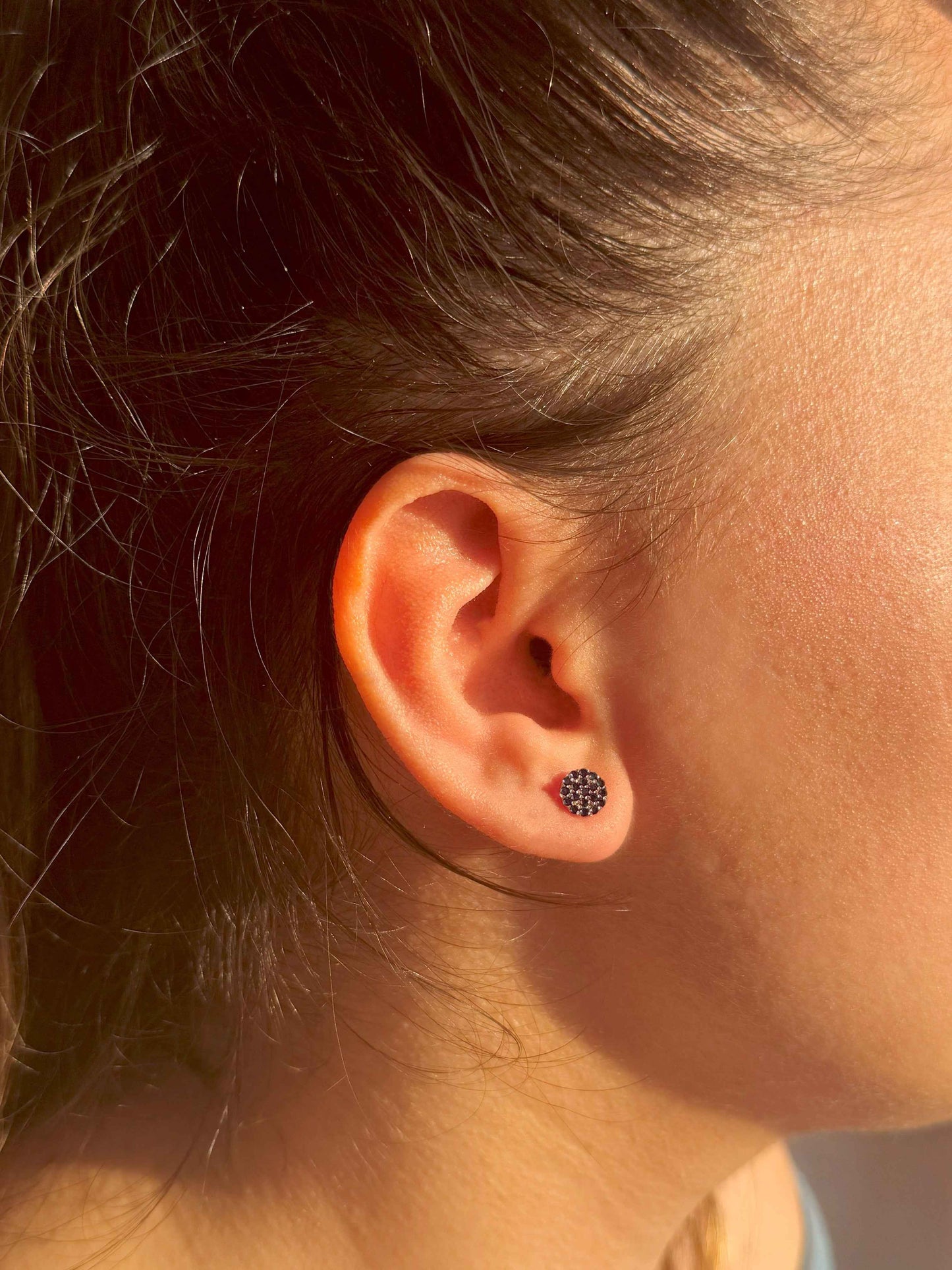 Mini Black Circle Silver Earrings