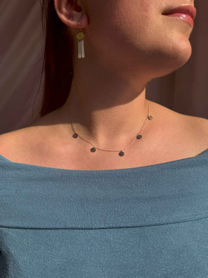 5 Black Circle Silver Necklace