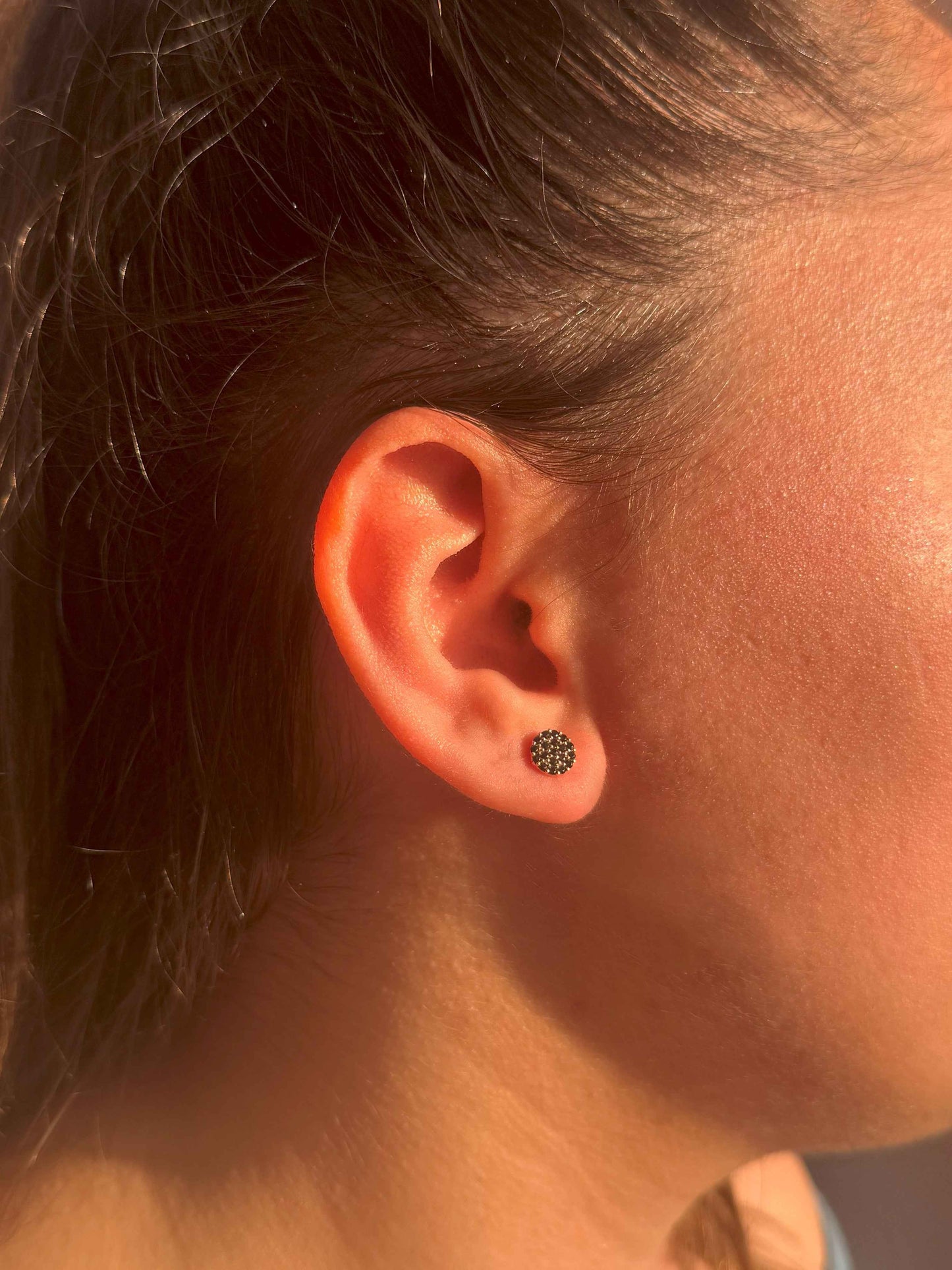 Mini Black Circle Silver Earrings