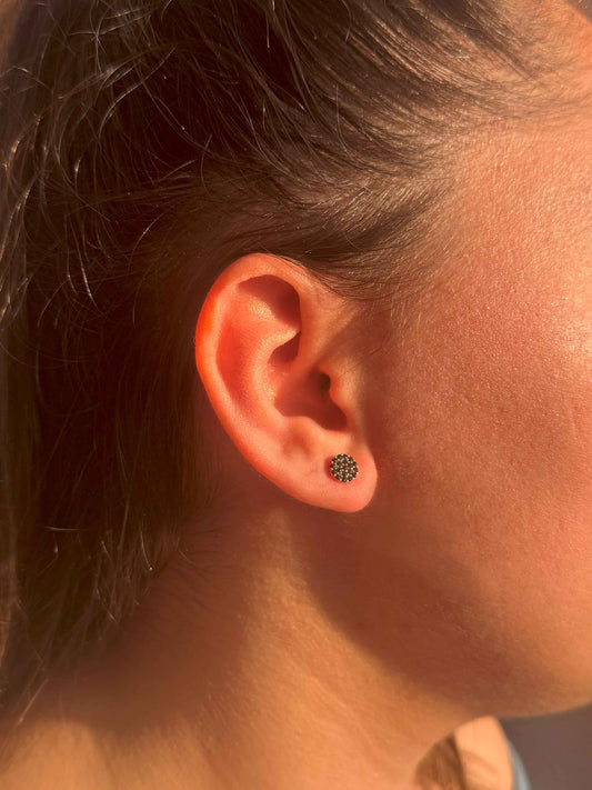 Mini Black Circle Silver Earrings