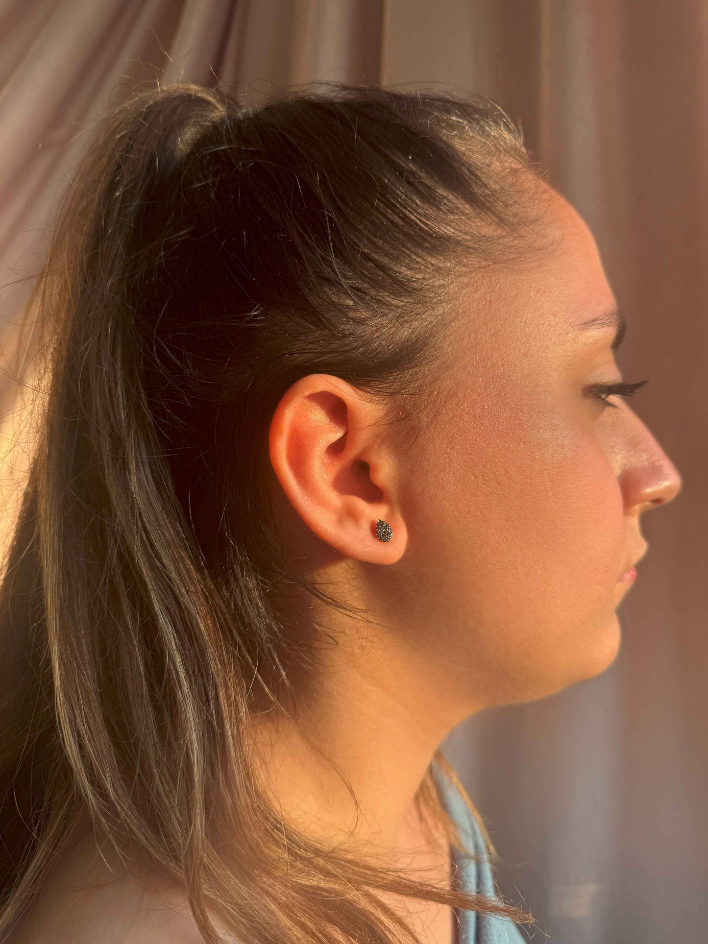 Mini Black Drop Silver Earrings