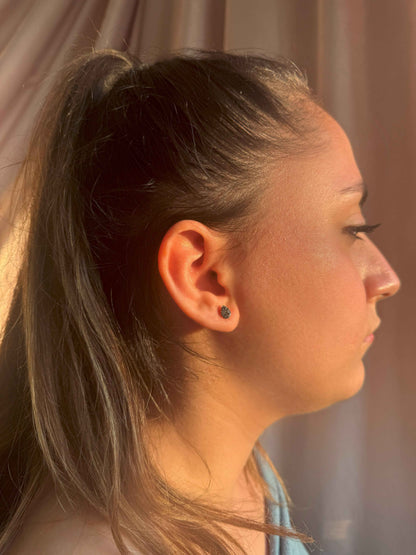 Mini Black Drop Silver Earrings