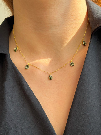 5 Black Drop Silver Necklace