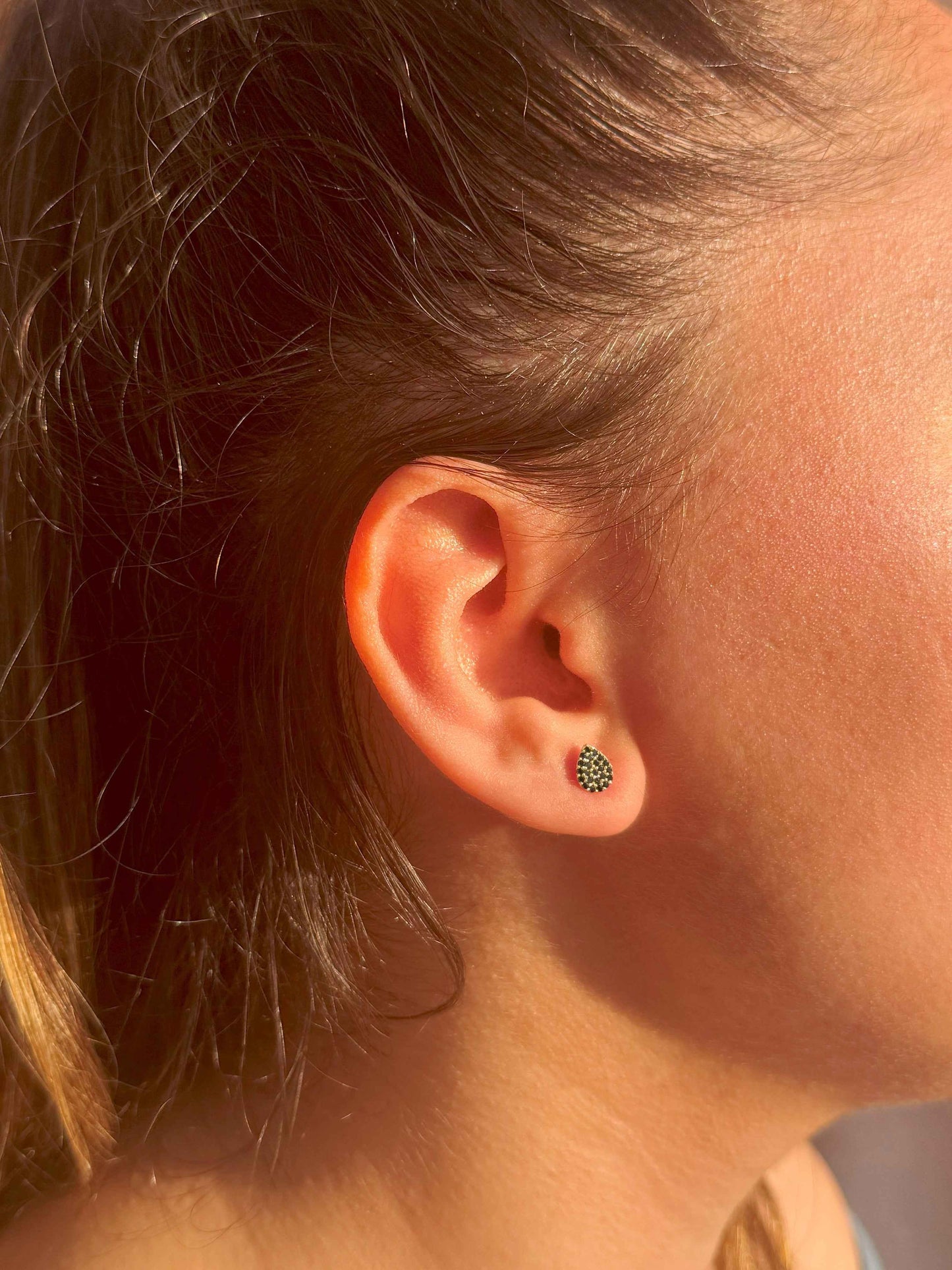 Mini Black Drop Silver Earrings