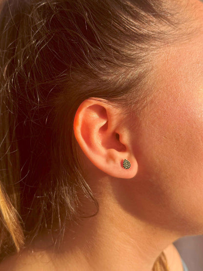 Mini Black Drop Silver Earrings