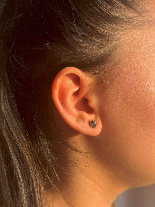 Mini Black Drop Silver Earrings