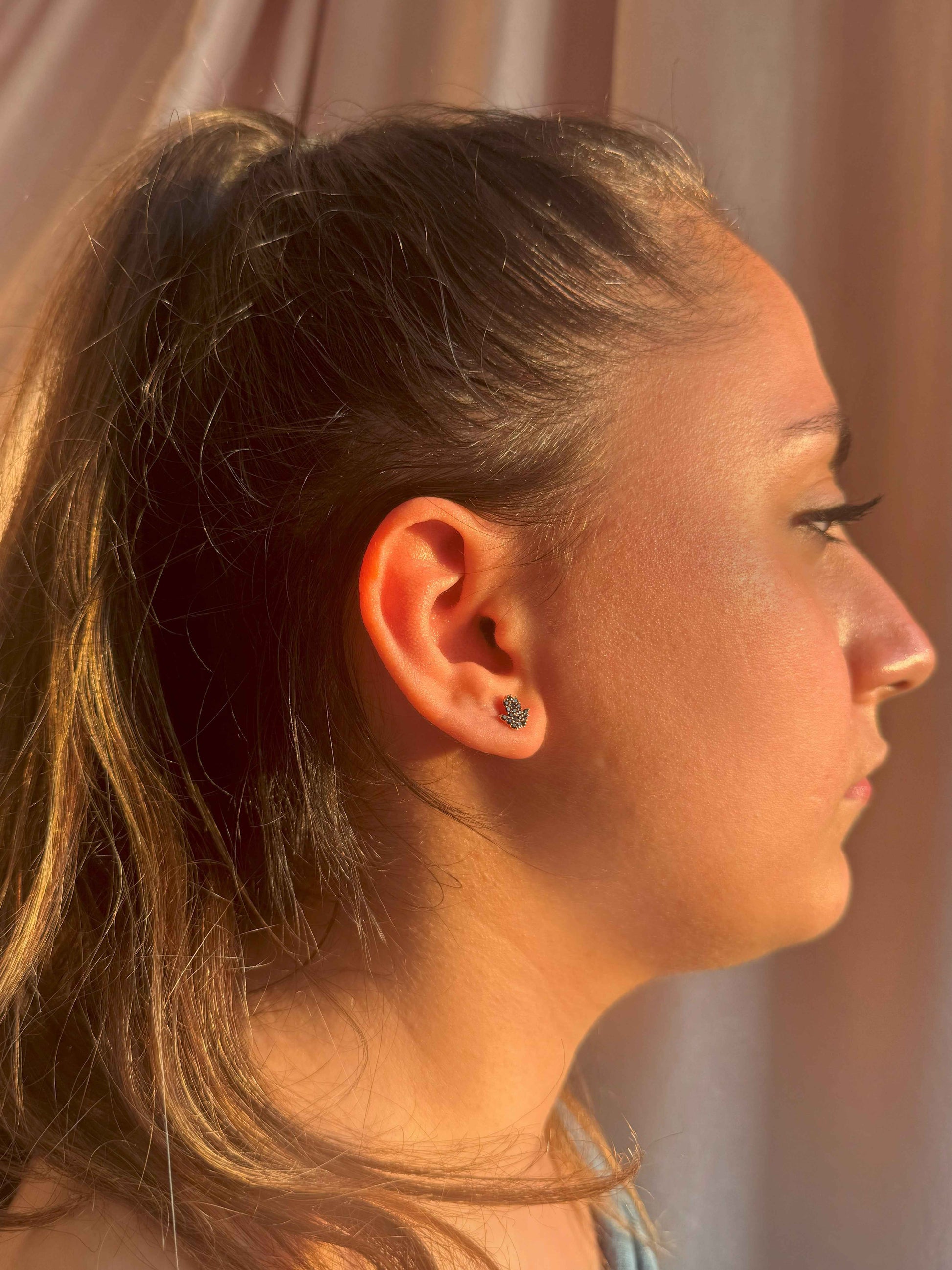 Mini Black Hand Silver Earrings
