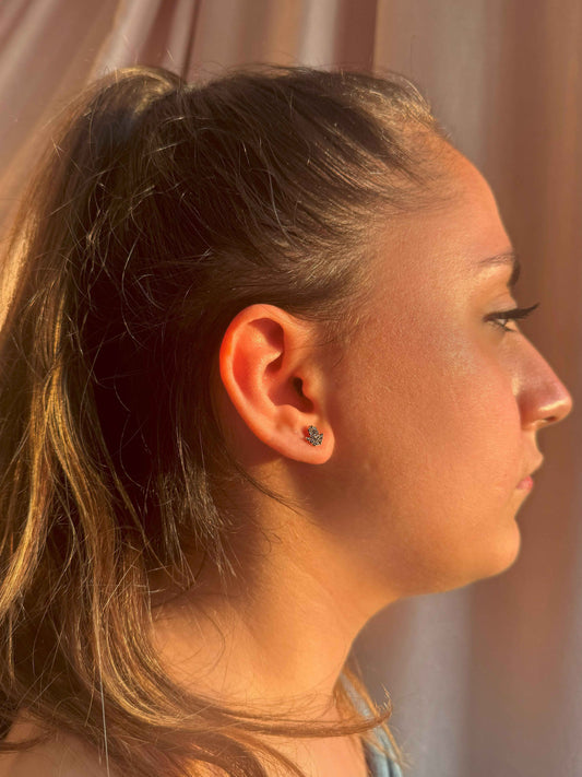 Mini Black Hand Silver Earrings