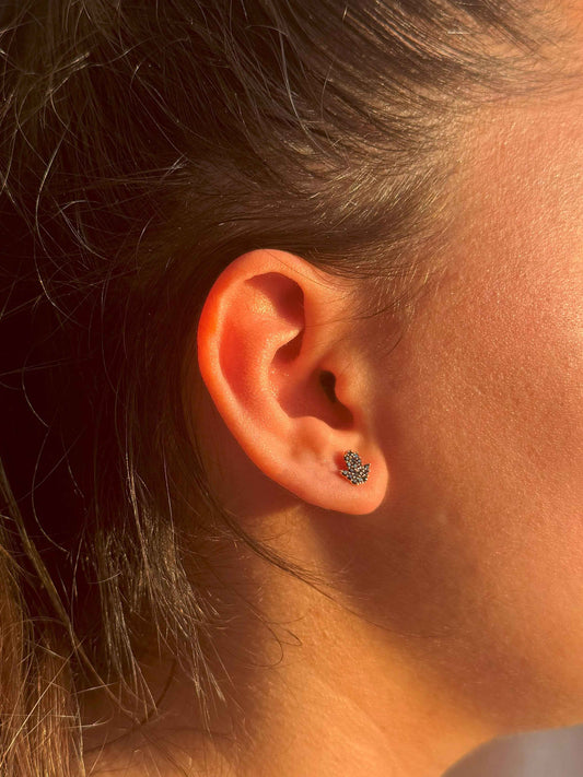 Mini Black Hand Silver Earrings