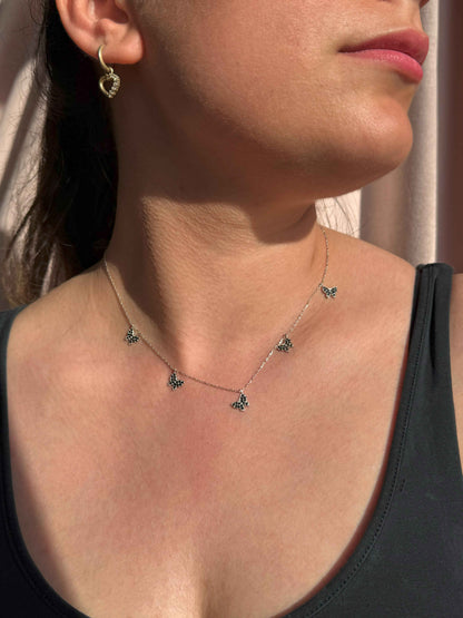 5 Black Butterfly Silver Necklace