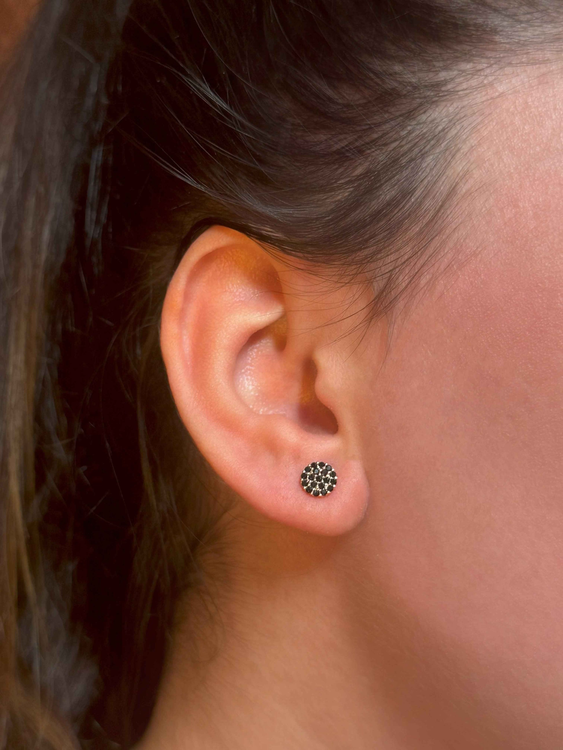 Mini Black Circle Silver Earrings