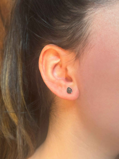 Mini Black Drop Silver Earrings