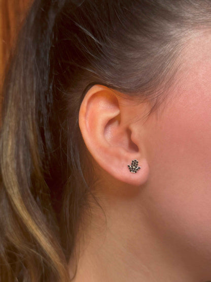 Mini Black Hand Silver Earrings
