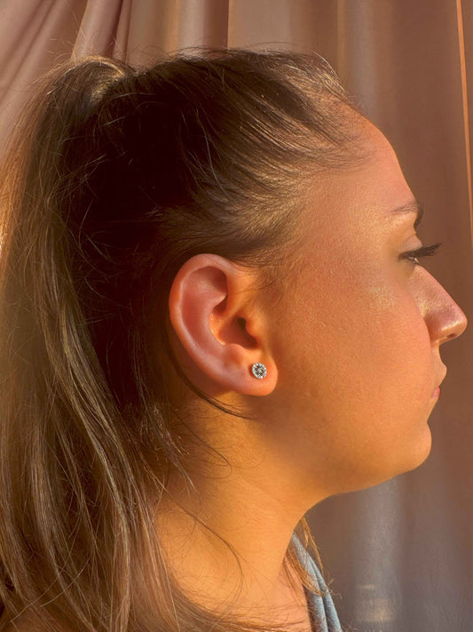 Mini Turquoise Navy Circle Silver Earrings