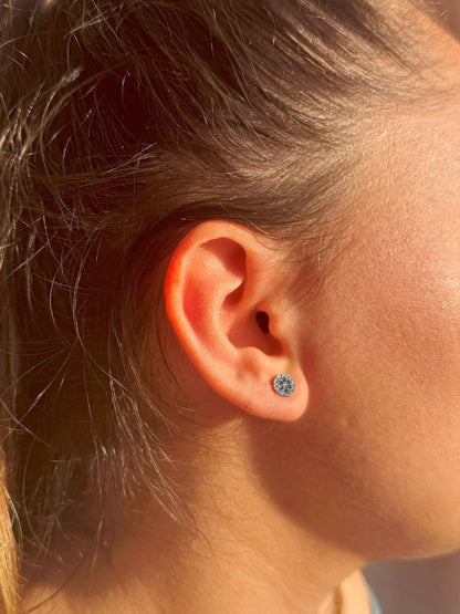Mini Turquoise Navy Circle Silver Earrings