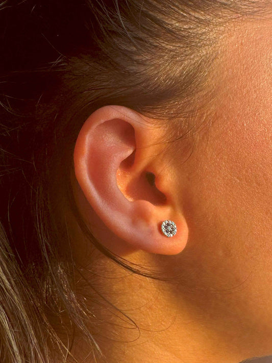 Mini Turquoise Navy Circle Silver Earrings