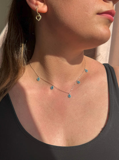 5 Turquoise Navy Turquoise Drop Silver Necklace
