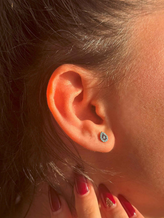 Mini Turquoise Navy Drop Silver Earrings