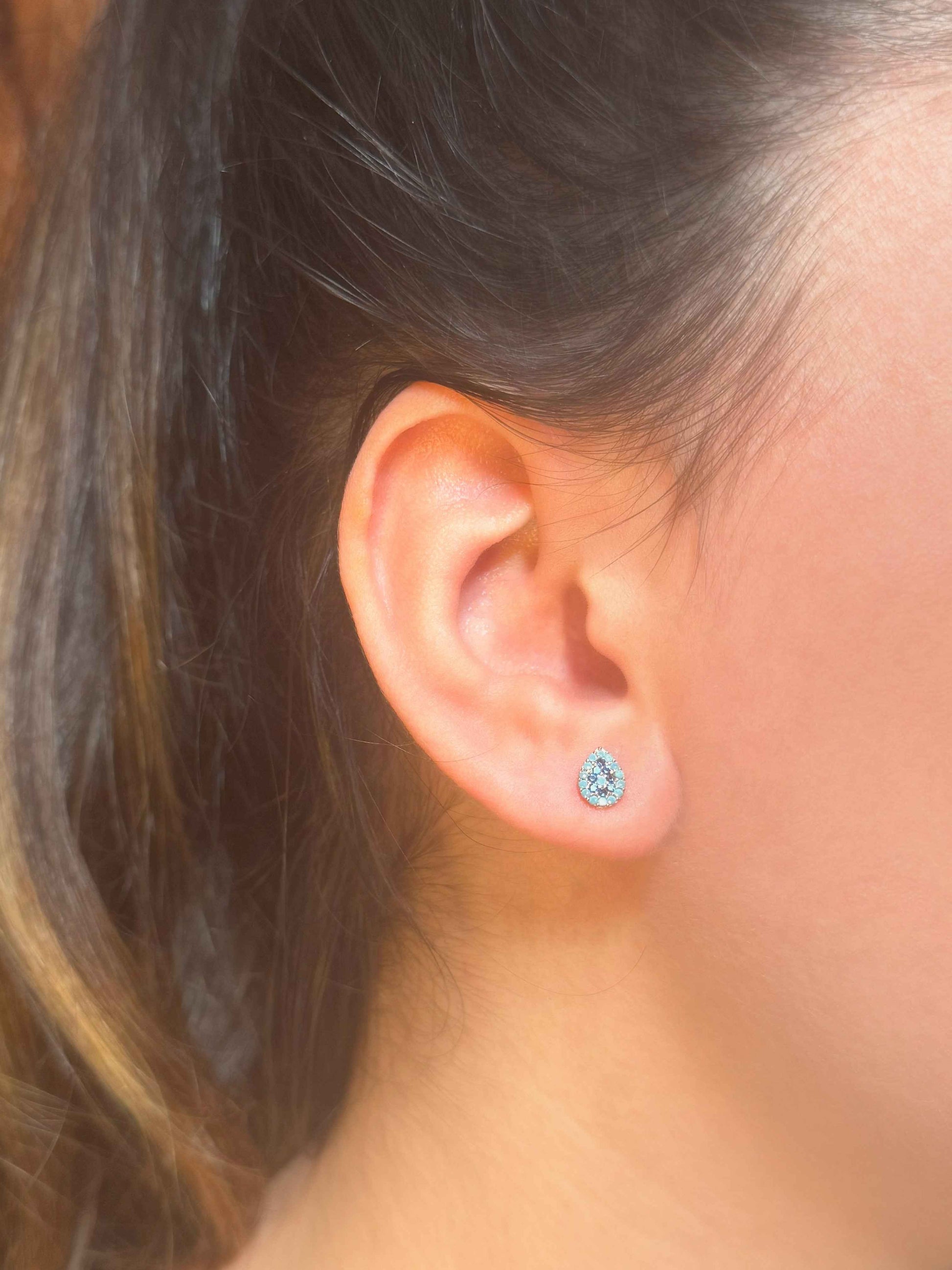 Mini Turquoise Navy Drop Silver Earrings