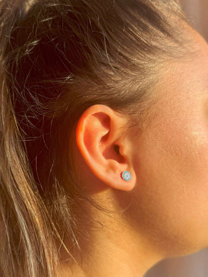 Mini Turquoise White Circle Silver Earrings