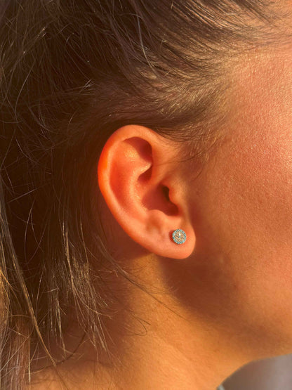 Mini Turquoise White Circle Silver Earrings