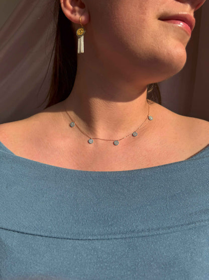 5 Turquoise White Circle Silver Necklace